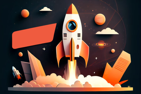 Paper art style of rocket flying in space. Generative AI, Generative, AI.の素材