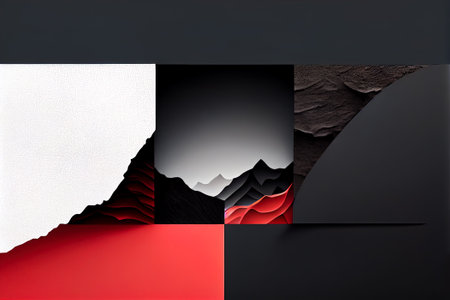 geometric art background black and red color. Generative AI, Generative, AI.の素材
