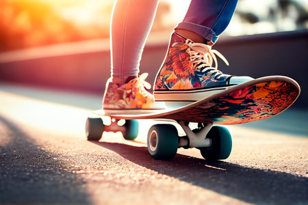 female legs on a skateboard. Generative AI, Generative, AI.の素材