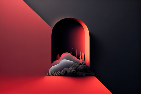 geometric art background black and red color. Generative AI, Generative, AI.の素材