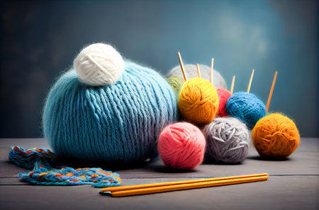 colorful balls of thread for knitting. Generative AI, Generative, AI.の素材
