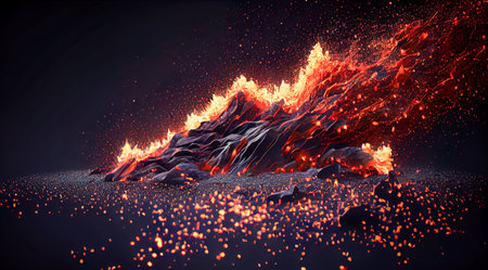 Particles of fiery coals on a black background. Generative AI, Generative, AI.の素材