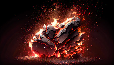 Particles of fiery coals on a black background. Generative AI, Generative, AI.の素材