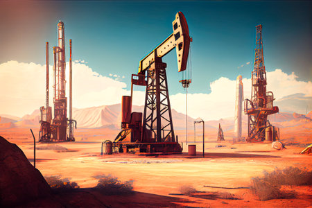 oil rig in the desert. Generative AI, Generative, AI.の素材