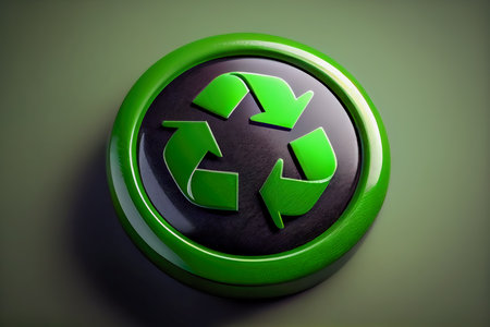 Close up green recycle symbol button. Generative AI, Generative, AI.の素材