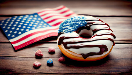 Donuts in the colors of the American flag. Generative AI.の素材