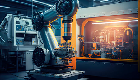 robotic arm in a factory. Generative AI.の素材