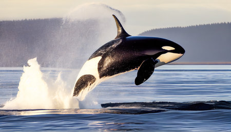 killer whale jumping out of the water. Generative AI.の素材