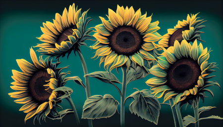 sunflowers close-up. Generative AI.の素材
