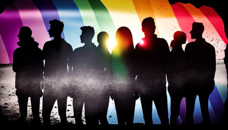 silhouettes of people with LGBT flags. Generative AI.の素材