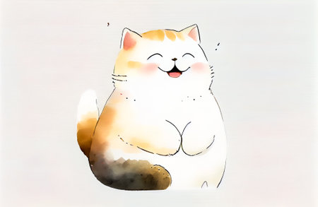 cheerful little cat watercolor illustration. Generative AI, Generative, AI.の素材