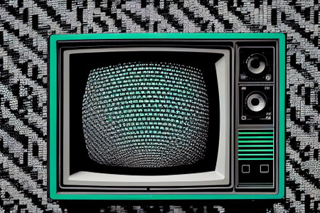 TV noise on vintage monitor screen. Generative AI, Generative, AI.の素材