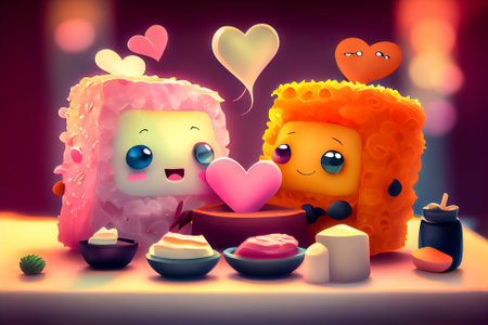 cartoon lovers sushi. Generative AI, Generative, AI.の素材
