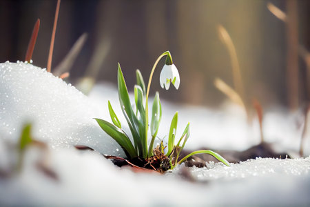 snowdrops break out of the snow. Generative AI, Generative, AI.の素材