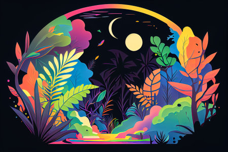 Minimalism neon jungle background abstraction. Generative AI, Generative, AI.の素材