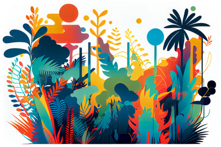 Minimalism neon jungle background abstraction. Generative AI, Generative, AI.の素材