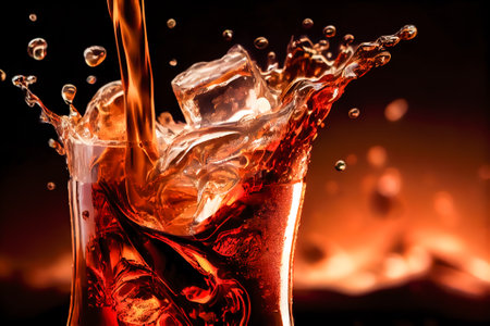 cola with ice cubes on a black background. Generative AI.の素材