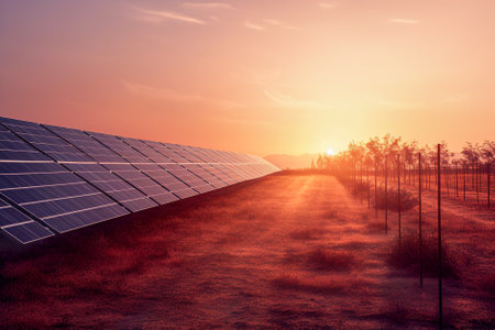 solar energy panels, photovoltaic modules for renewable electric production. Generative AI.の素材