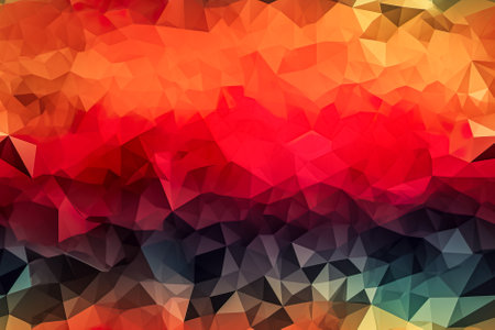 Abstract polygonal background for design. Red, orange, yellow colors. Generative AI.の素材