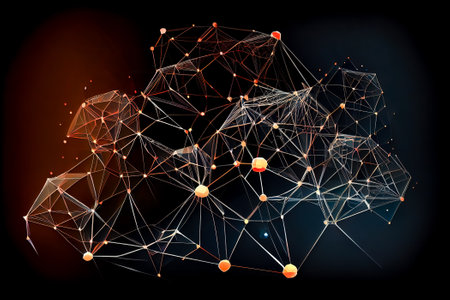 Abstract polygonal space low poly dark background with connecting dots and lines. Generative AI.の素材