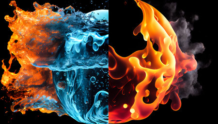 Colorful fire flames on a black background. Generative AI.の素材