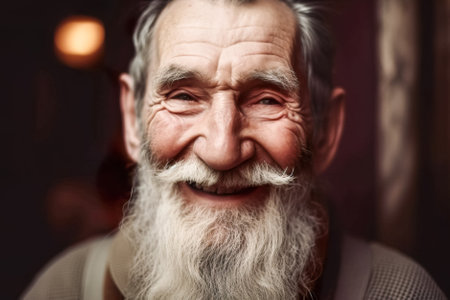 Portrait of an elderly man smiling at the camera. close-up. Generative AI.の素材