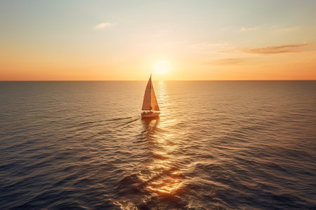 Sailing yacht in the sea at sunset. beautiful seascape. Generative AI.の素材