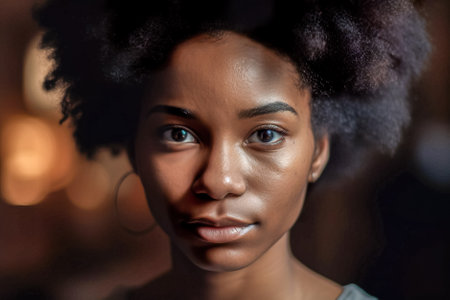 Portrait of beautiful african american woman with afro hairstyle. Generative AI.の素材