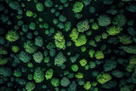 Top view of green forest at night. Abstract nature background for designの素材