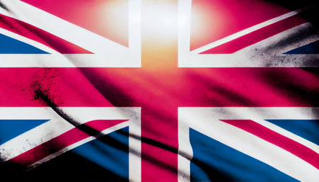 british flag on blue sky background. Generative AI.の素材
