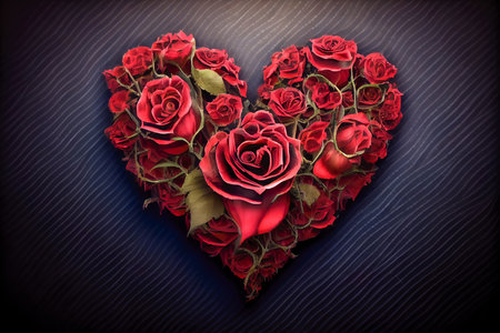 heart of roses on a black background. Generative AI.の素材