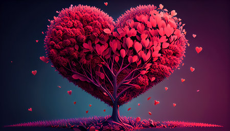 abstract tree in the form of a heart from red small hearts. Generative AI.の素材