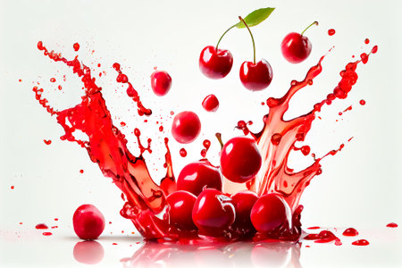 cherry juice splash isolated on white background. Generative AI.の素材