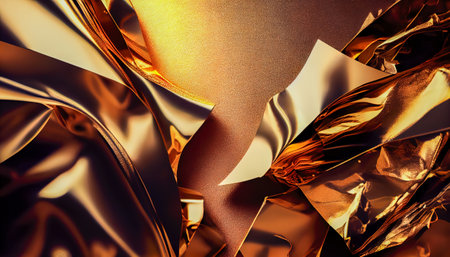 Golden foil background with folds. Generative AI.の素材