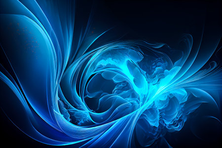 Abstract blue background, futuristic wavy illustration, computer-generated image. Generative AI.の素材