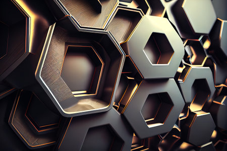 abstract background with hexagons. Generative AI.の素材