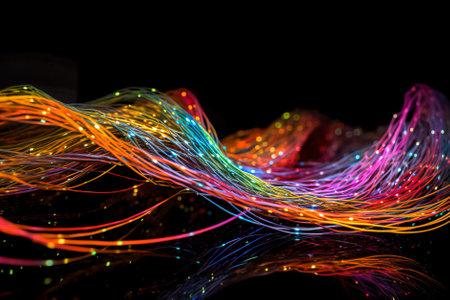 Colorful optical fibers on a dark background. close-up. Generative AI.の素材