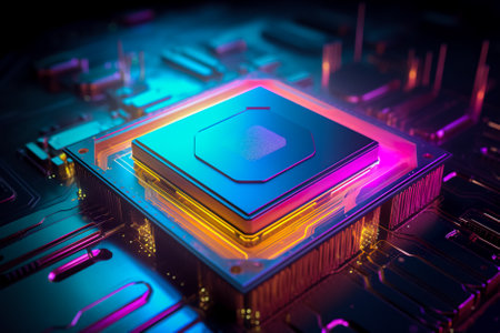 cpu in a chip on a circuit board. Generative AI.の素材