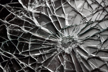 Broken glass on a black background. close-up image. Generative AI.の素材