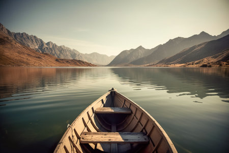 Boat on the lake. Generative AI.の素材