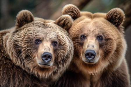 Three brown bears in the zoo. Wild life scene from wild nature. Generative AI.の素材