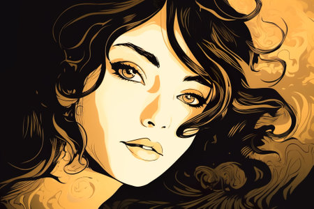 Portrait of a beautiful young woman with brown hair. Generative AI.の素材