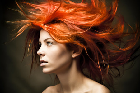 Portrait of a beautiful young woman with red hair. studio shot. Generative AI.の素材