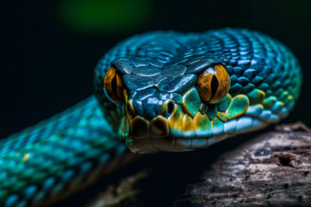 Close-up of the eye of a tree python (Python reticulatus). Generative AI.の素材