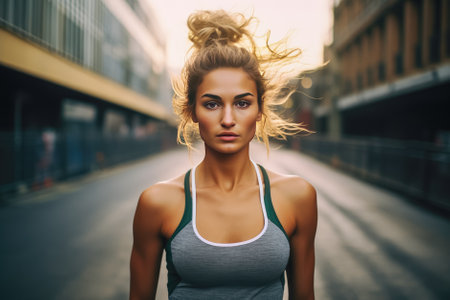 Portrait of a sporty young woman standing in the gym. Generative AI.の写真素材