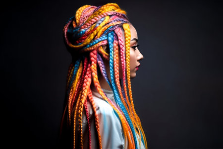 beautiful african american woman with multicolored dreadlocks. Generative AI.の素材