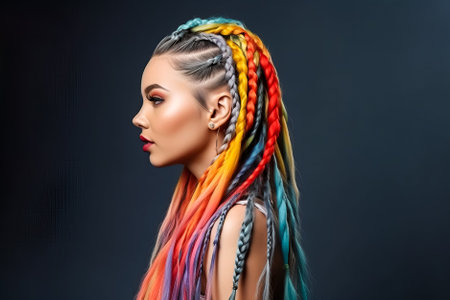beautiful african american woman with multicolored dreadlocks. Generative AI.の素材