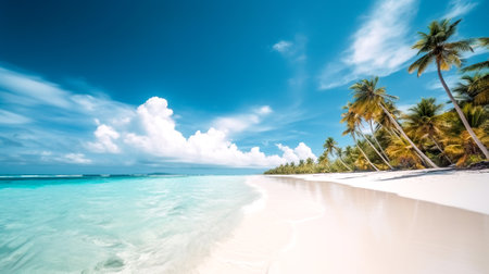 Tropical beach with coconut palm trees. Generative AI.の素材