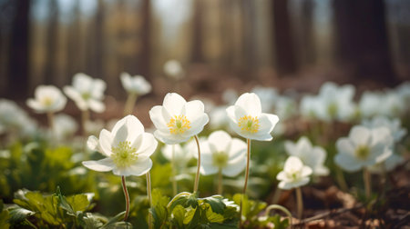 Spring wood anemone flowers (Anemone nemorosa). Generative AI.の素材