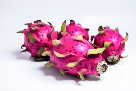 Dragon fruit isolated on white background. Pitahaya is a tropical fruit. Generative AI.の素材